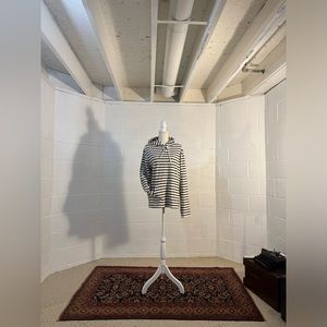Small J. Crew Factory White and Navy Striped Cotton Hoodie